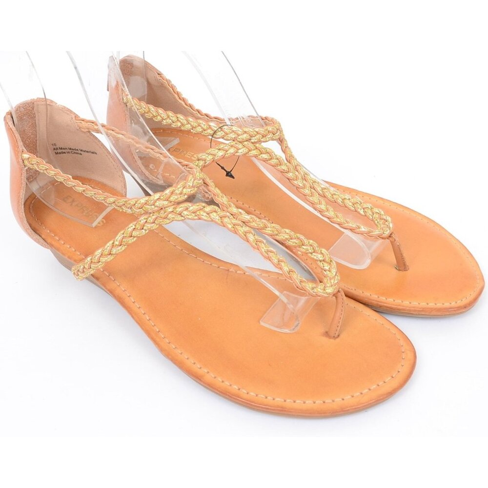 Express Women's 10 Braided Strap Thong Sandals Wedge Heel Back Zip Summer NEW